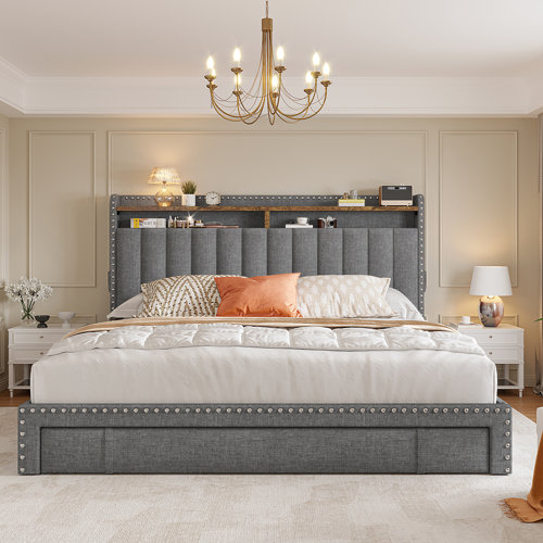 House of Hampton® Queen Bed Frame with 3 Storage Drawers Upholstered